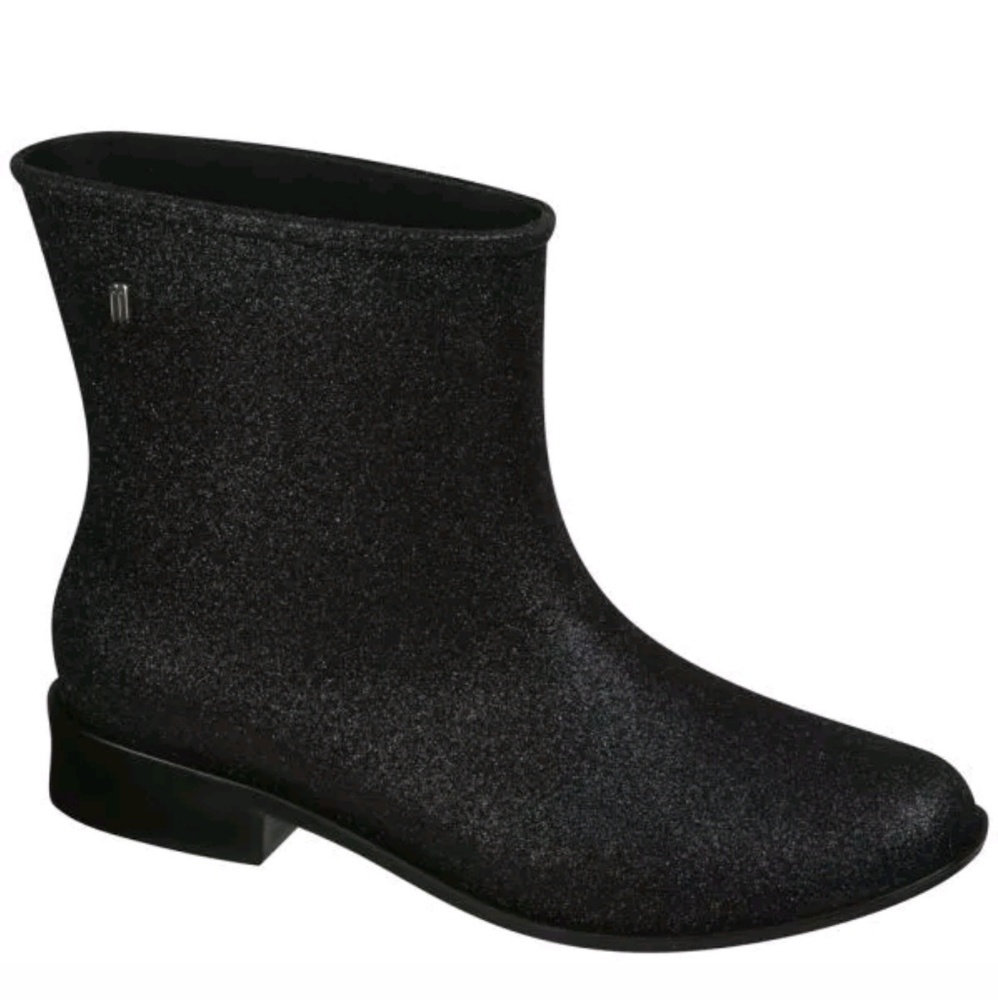 Melissa Moon Dust Black Glitter Ankle Boots Size 7 New